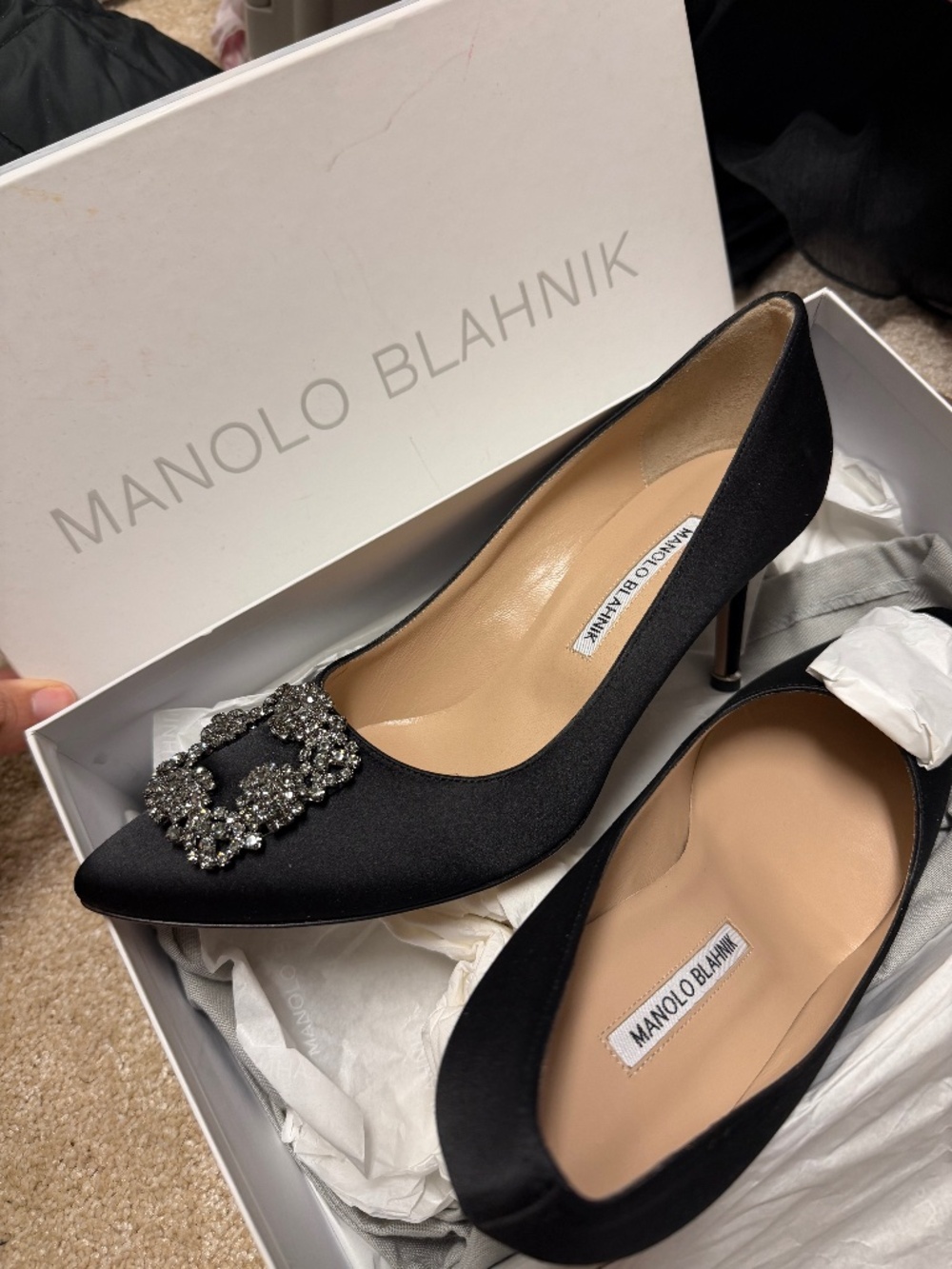 BRAND NEW Manolo Blahnik Hangisi BLACK 70mm 39.5 - Picture 1 of 4
